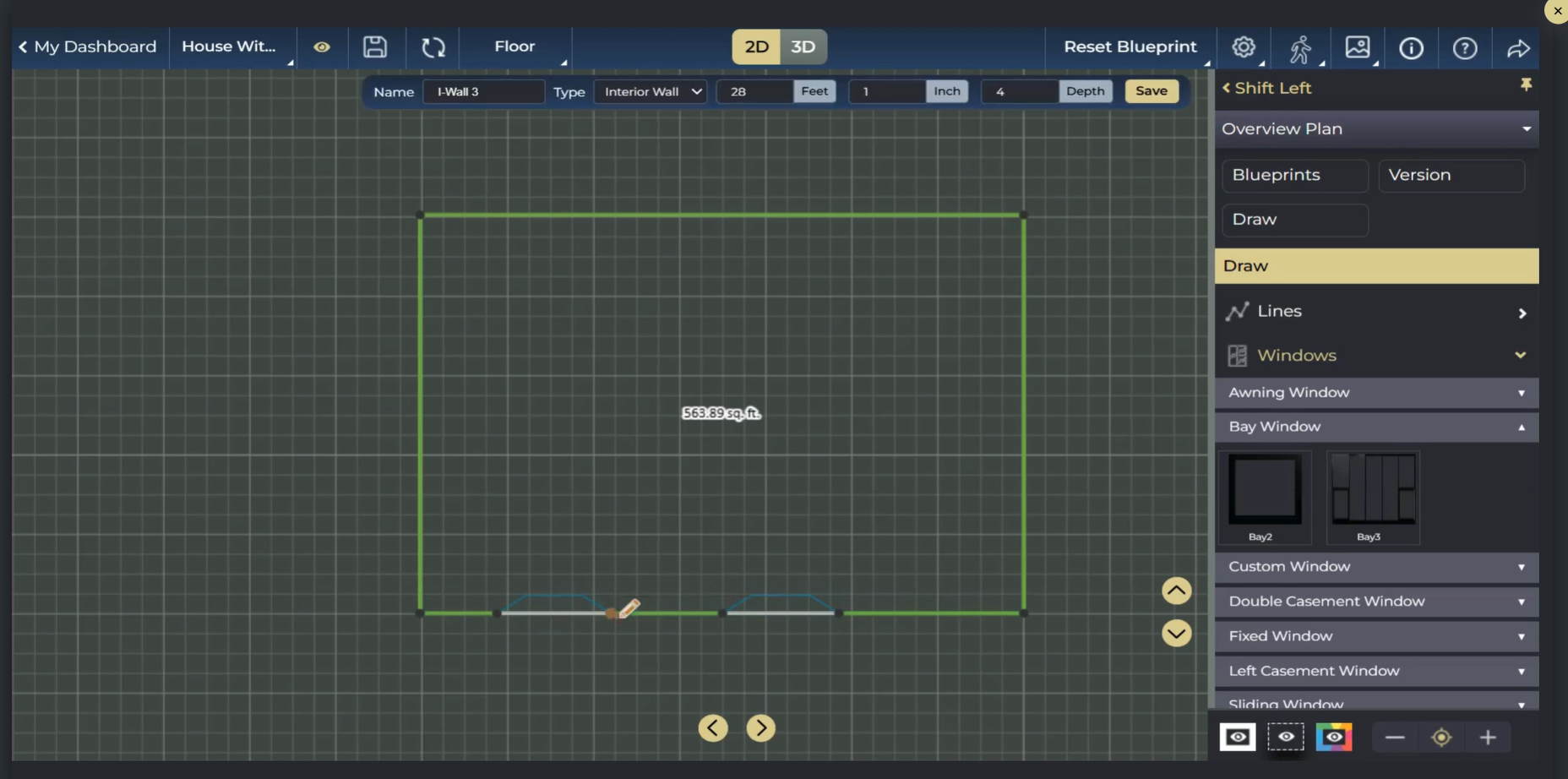2D designer, 2D view, create structure of housee